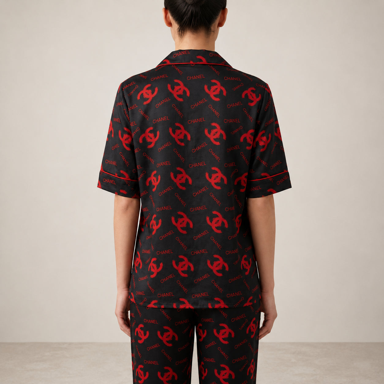 Black & Red Printed Night Suit Luxury Inspired, Soft & Comfortable (2-Piece Set) | Haya Secrets