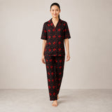Black & Red Printed Night Suit Luxury Inspired, Soft & Comfortable (2-Piece Set) | Haya Secrets