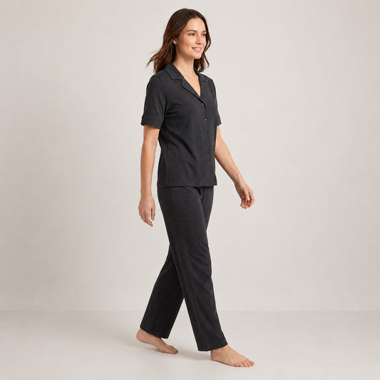Black Silk Night Suit – Luxury Satin, Soft & Elegant 2-Piece Set | Haya Secrets