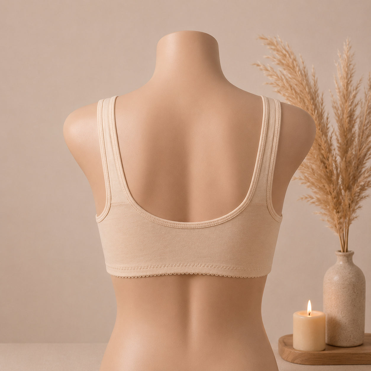 Blossom Comfort Front Open Cotton Bra – Soft Beige | Haya Secrets