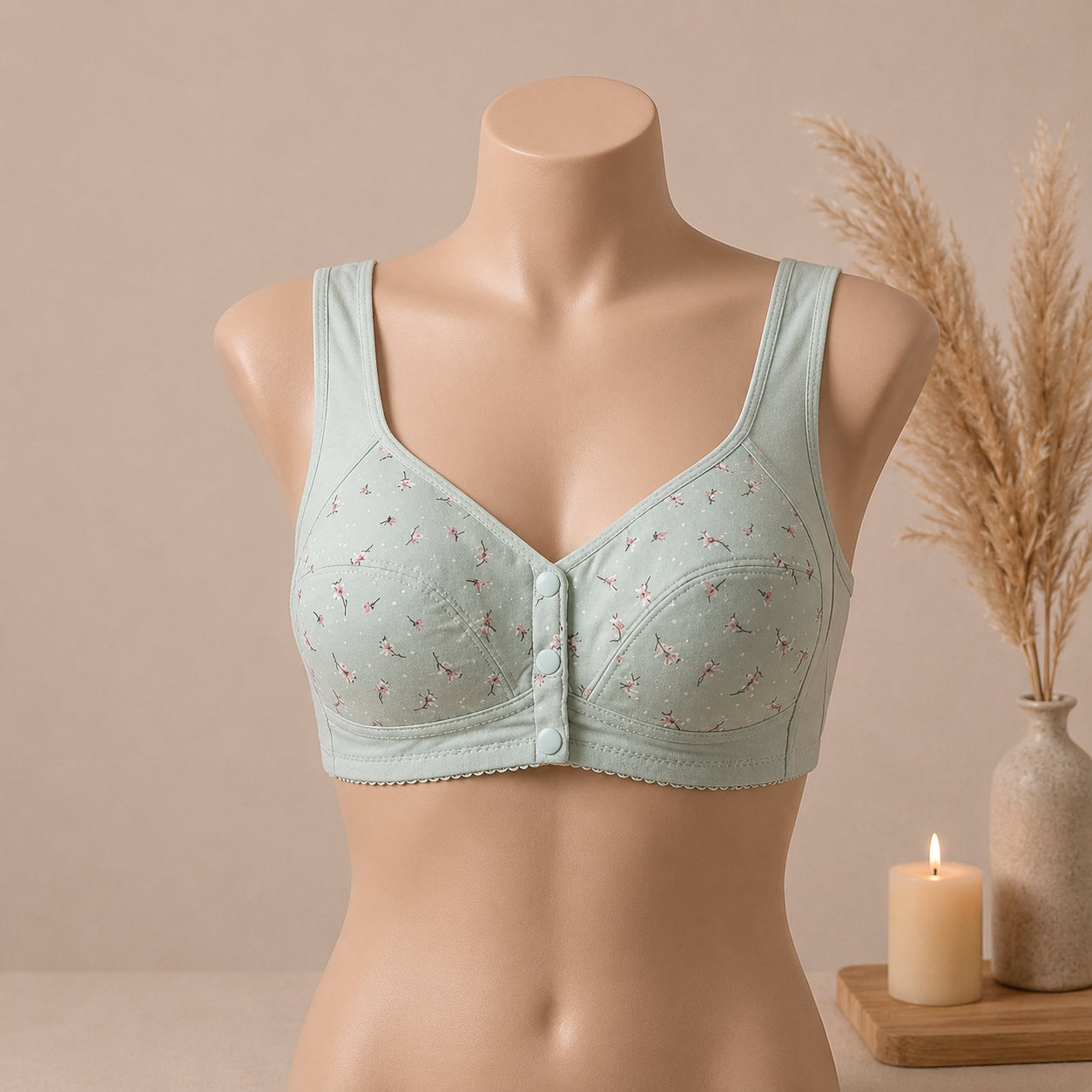 Blossom Comfort Front Open Cotton Bra – Soft Blue | Haya Secrets