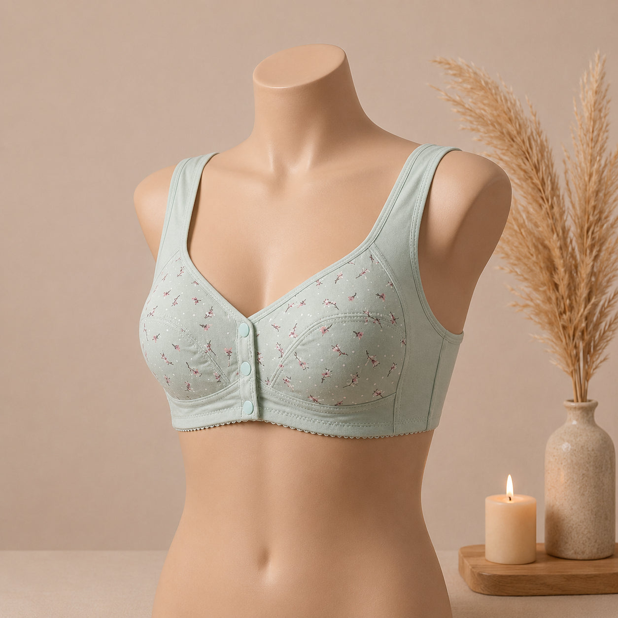 Blossom Comfort Front Open Cotton Bra – Soft Blue | Haya Secrets