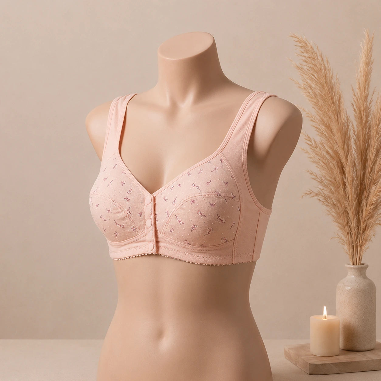 Blossom Comfort Front Open Cotton Bra – Soft Pink | Haya Secrets
