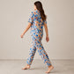 Blue Floral Arabic Night Suit – Soft, Elegant & Relaxed Fit (2-Piece Set) | Haya Secrets