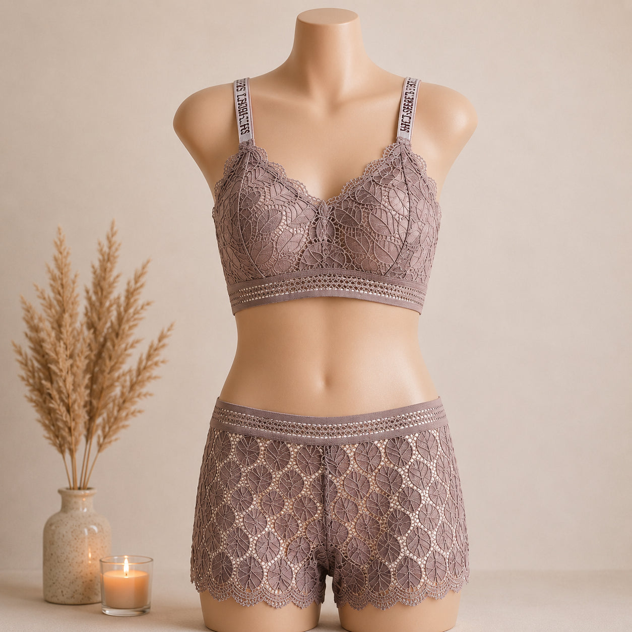 Classic Lace Wire-Free Bra & Panty Set – Elegant, Soft & All-Day Comfort | Haya Secrets