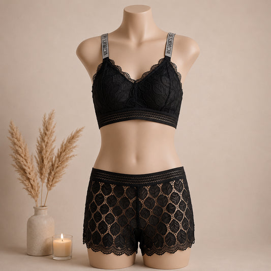 Classic Lace Wire-Free Bra & Panty Set – Elegant, Soft & All-Day Comfort | Haya Secrets