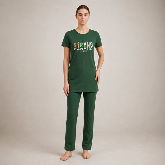 Green Long Shirt Trouser Set Soft, Comfortable & Relaxed Fit | Haya Secrets