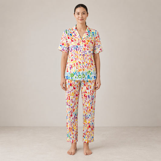 Multi-Color Printed Arabic Night Suit Soft, Fun & Comfortable 2-Piece Set | Haya Secrets