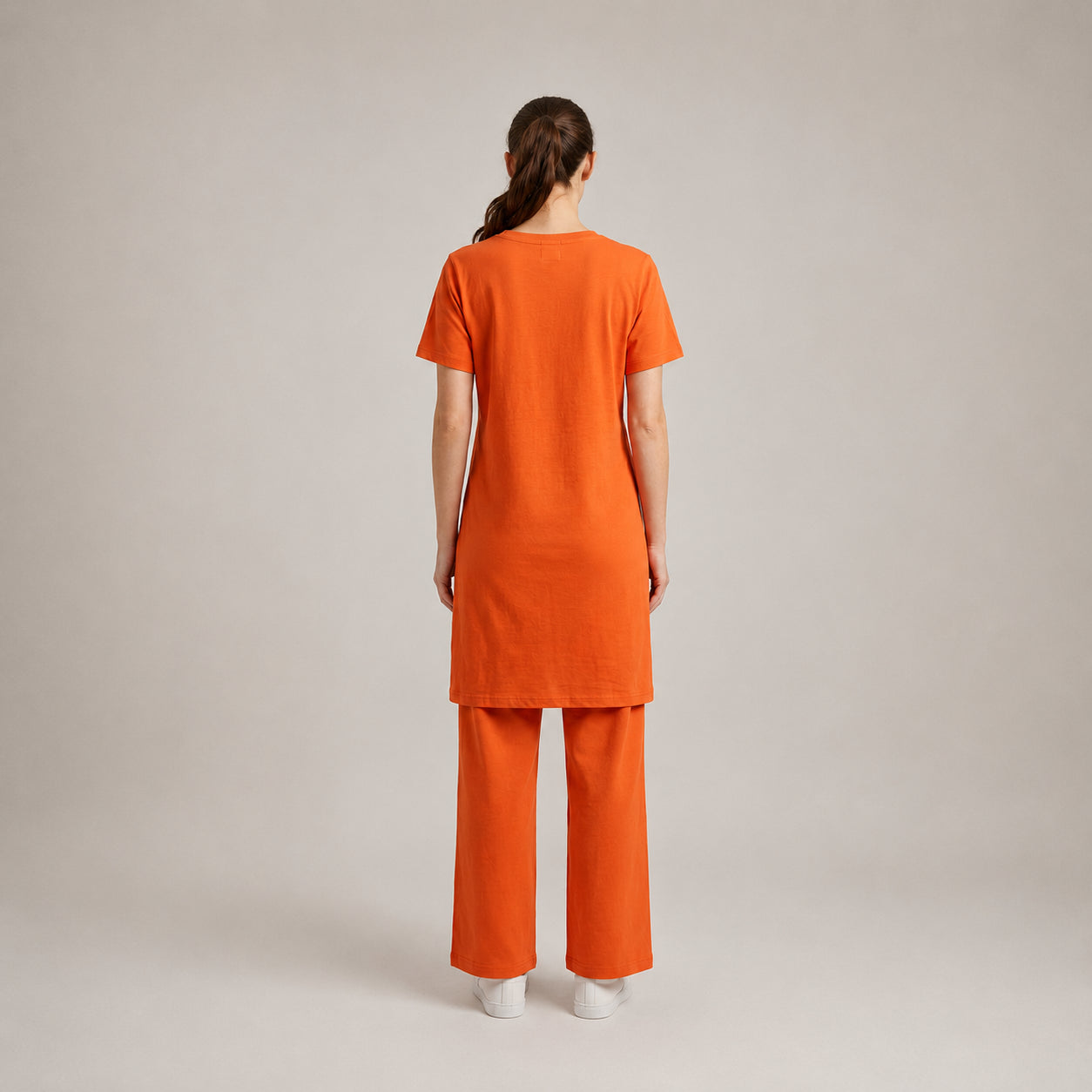 Orange Printed Long Shirt Trouser Set Soft, Comfortable & Relaxed Fit | Haya Secrets