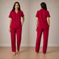 Red Silk Night Suit Luxury Satin, Soft & Elegant 2-Piece Set | Haya Secrets