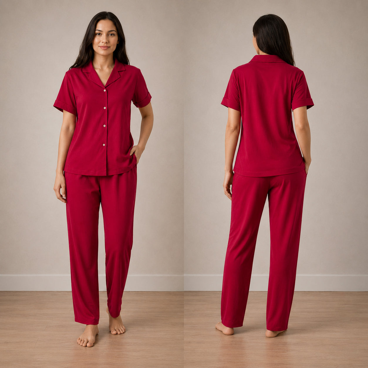 Red Silk Night Suit Luxury Satin, Soft & Elegant 2-Piece Set | Haya Secrets