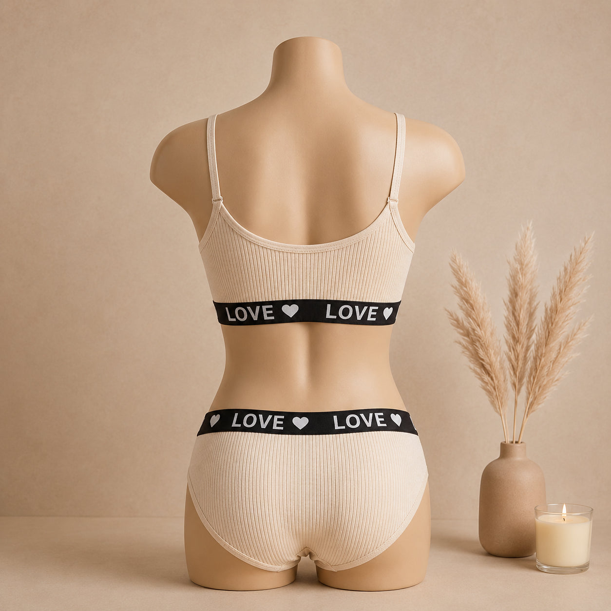 Women's Ribbed Love Bralette & Panty Set – Soft Wireless Comfort Lingerie | Haya Secrets