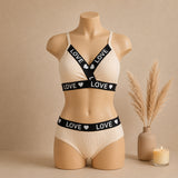 Women's Ribbed Love Bralette & Panty Set – Soft Wireless Comfort Lingerie | Haya Secrets