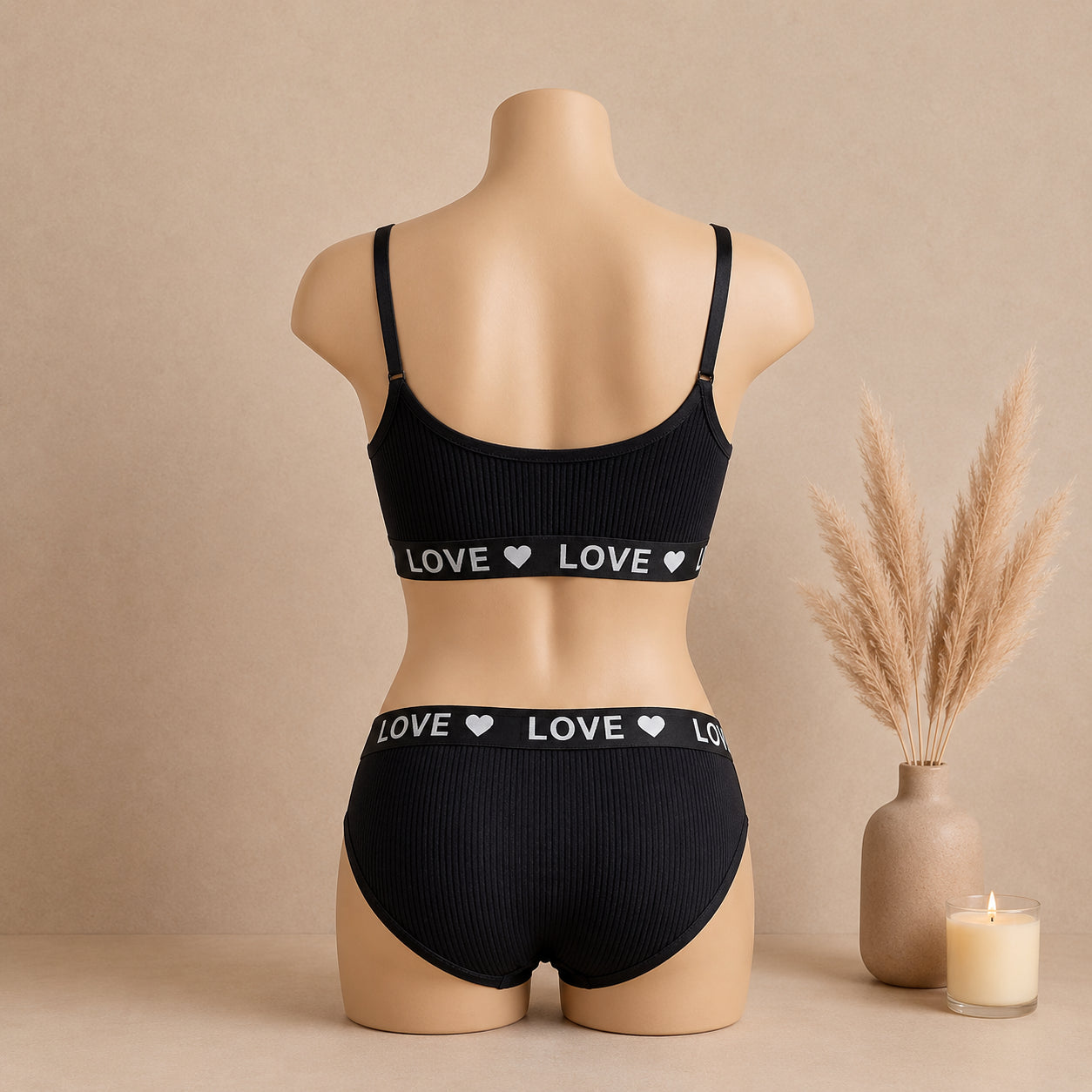 Women's Ribbed Love Bralette & Panty Set – Soft Wireless Comfort Lingerie | Haya Secrets