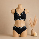 Women's Ribbed Love Bralette & Panty Set – Soft Wireless Comfort Lingerie | Haya Secrets