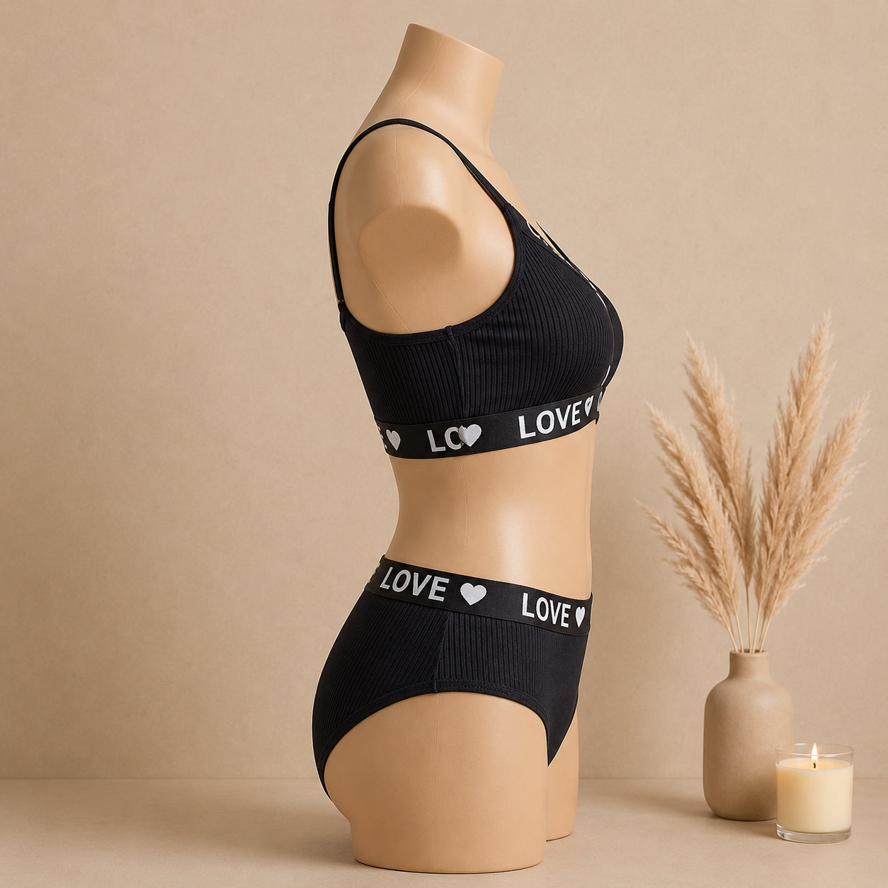 Women's Ribbed Love Bralette & Panty Set – Soft Wireless Comfort Lingerie | Haya Secrets