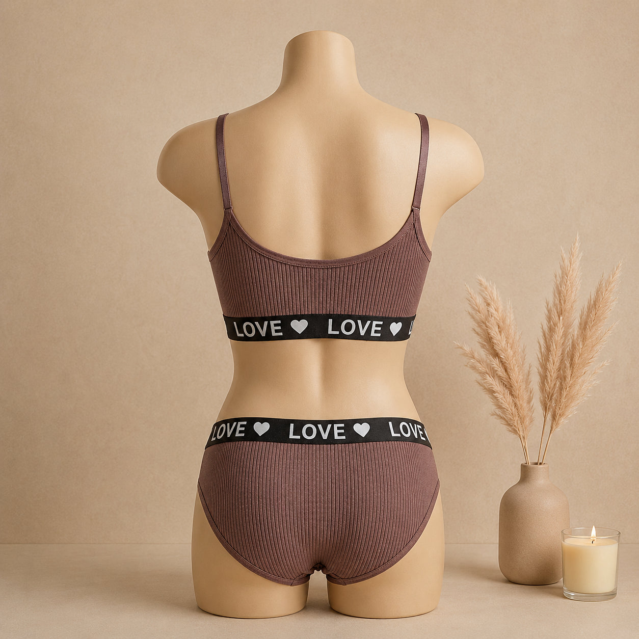 Women's Ribbed Love Bralette & Panty Set – Soft Wireless Comfort Lingerie | Haya Secrets