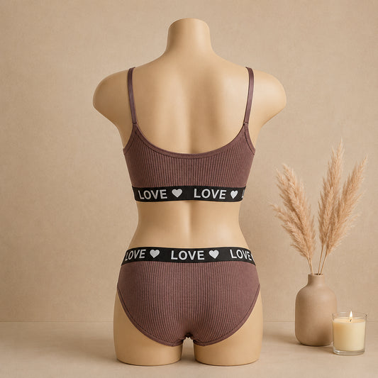 Women's Ribbed Love Bralette & Panty Set – Soft Wireless Comfort Lingerie | Haya Secrets