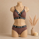 Women's Ribbed Love Bralette & Panty Set – Soft Wireless Comfort Lingerie | Haya Secrets