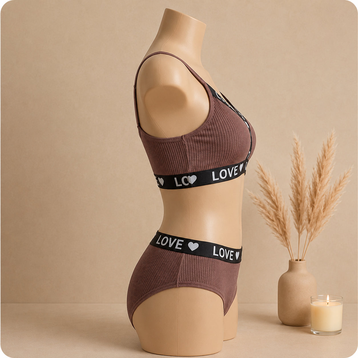 Women's Ribbed Love Bralette & Panty Set – Soft Wireless Comfort Lingerie | Haya Secrets