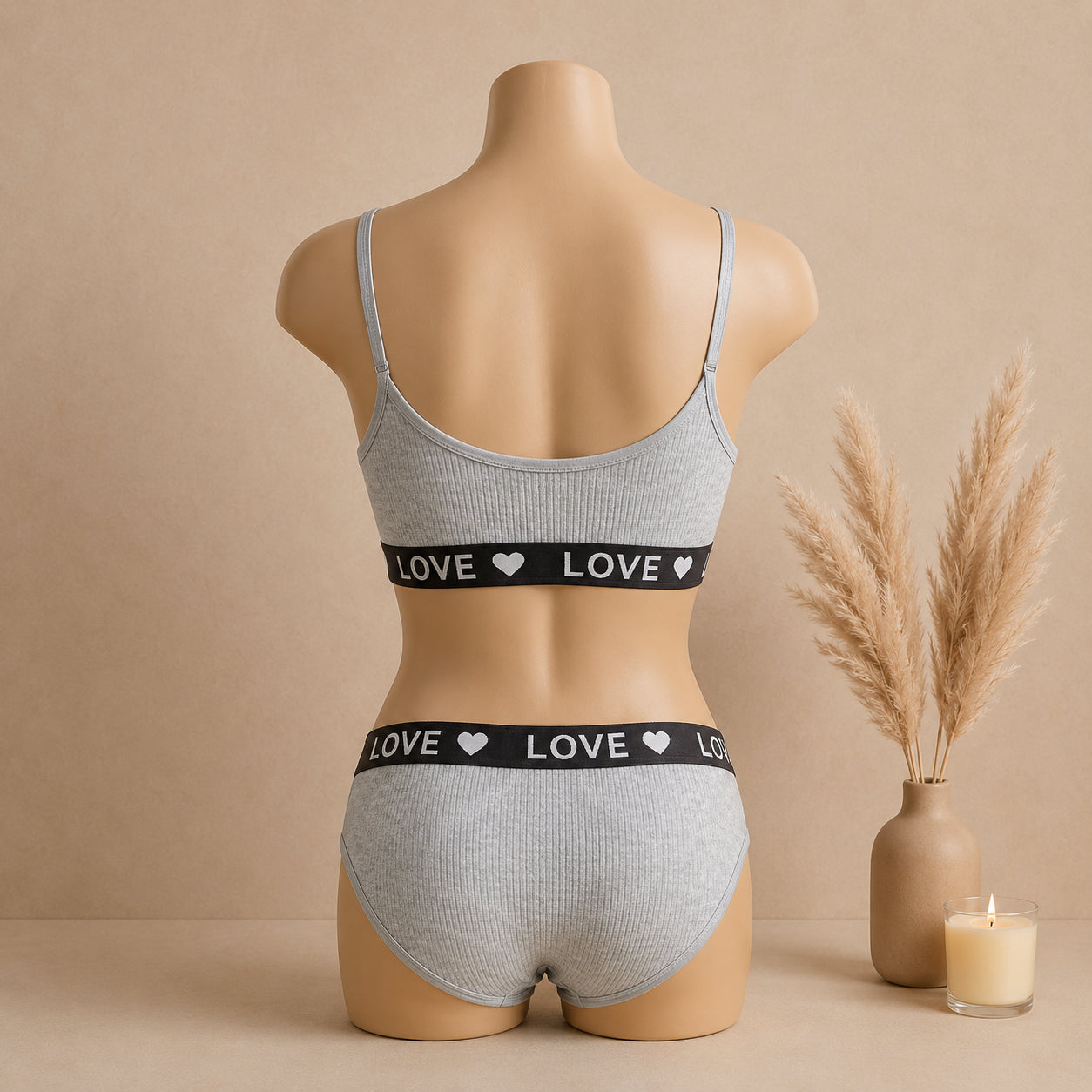 Women's Ribbed Love Bralette & Panty Set – Soft Wireless Comfort Lingerie | Haya Secrets