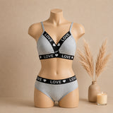 Women's Ribbed Love Bralette & Panty Set – Soft Wireless Comfort Lingerie | Haya Secrets