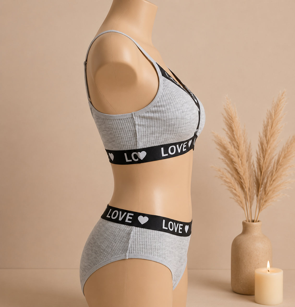 Women's Ribbed Love Bralette & Panty Set – Soft Wireless Comfort Lingerie | Haya Secrets