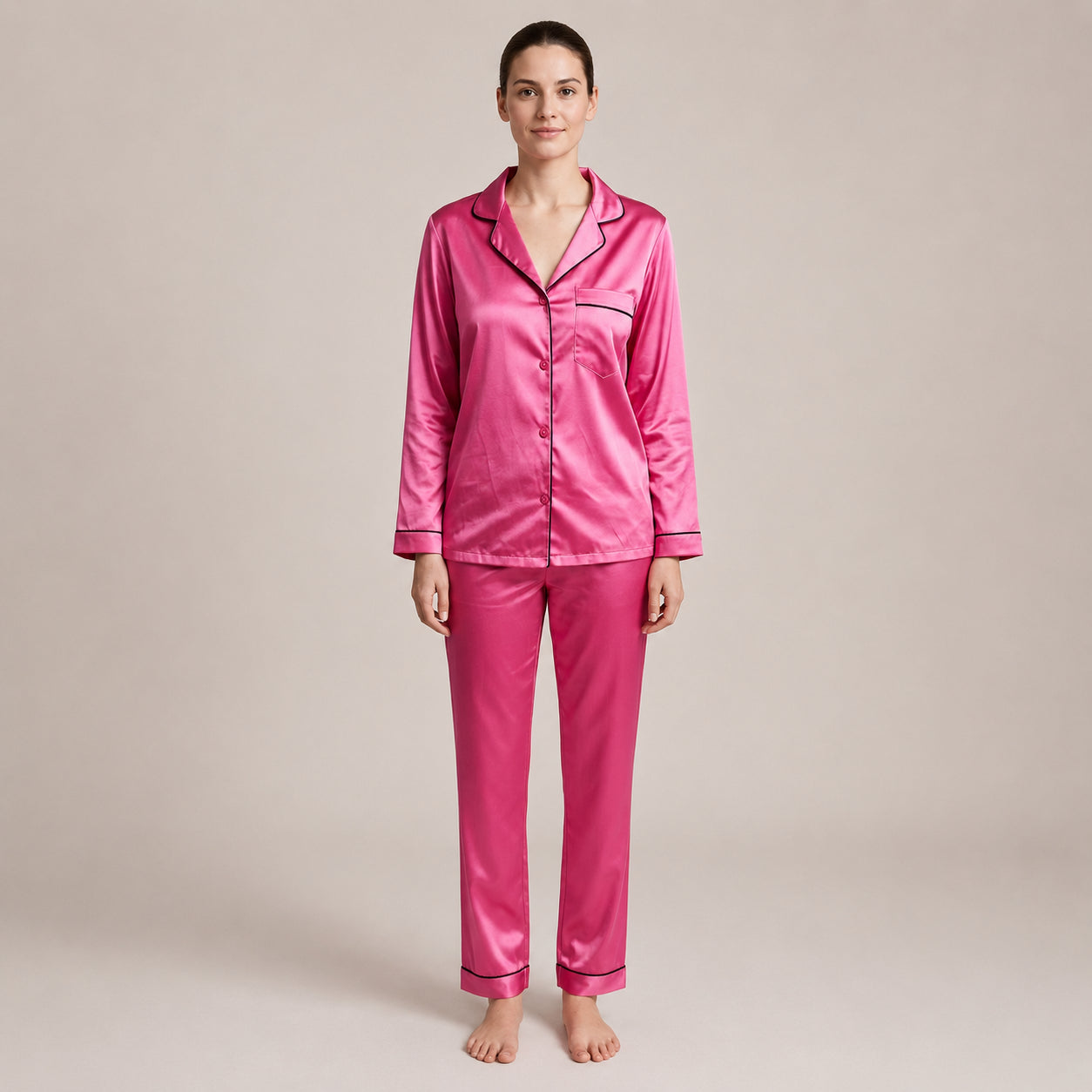 Silk Satin Night Suit Soft Pink, Luxury Feel & Elegant 2-Piece Set | Haya Secrets