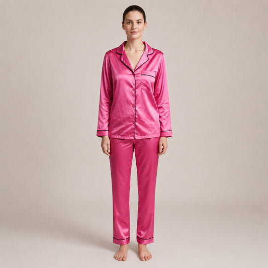 Silk Satin Night Suit Soft Pink, Luxury Feel & Elegant 2-Piece Set | Haya Secrets