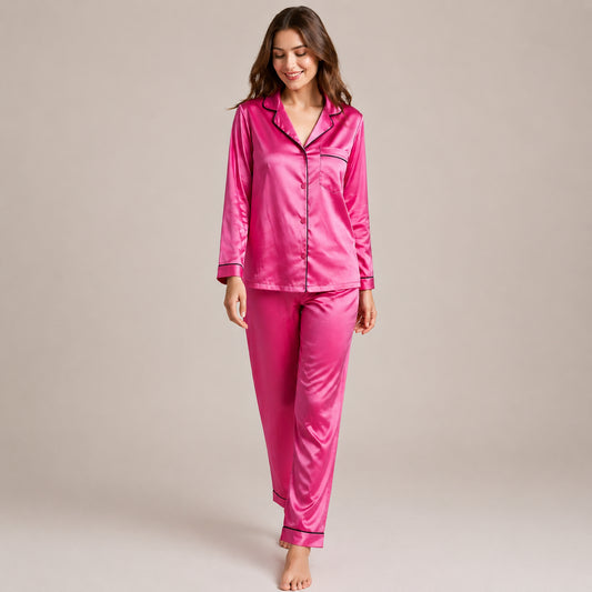 Silk Satin Night Suit Soft Pink, Luxury Feel & Elegant 2-Piece Set | Haya Secrets
